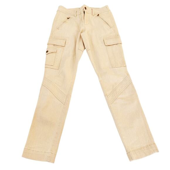 Lauren Ralph Lauren Cargo Carpenter Style Denim Jeans Cream/Tan Size 04 - Picture 2 of 9